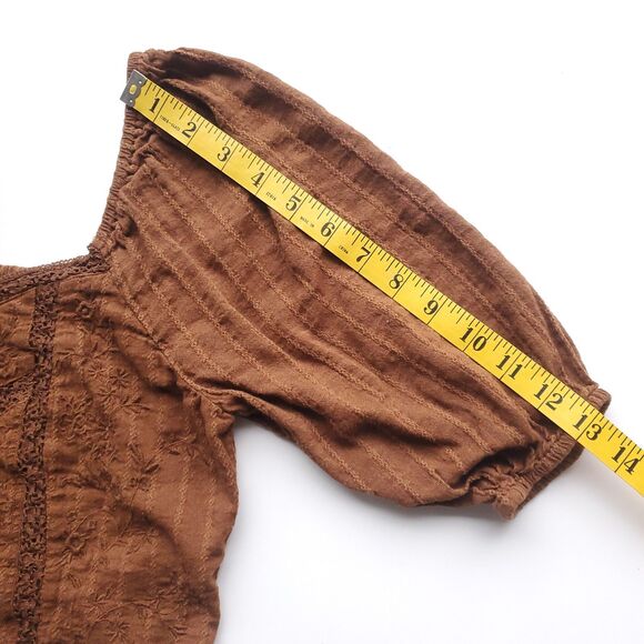 American Eagle Embroidered Crop Top Sz S Brown Boho Peasant Smocked Lace 3843 - Picture 9 of 10